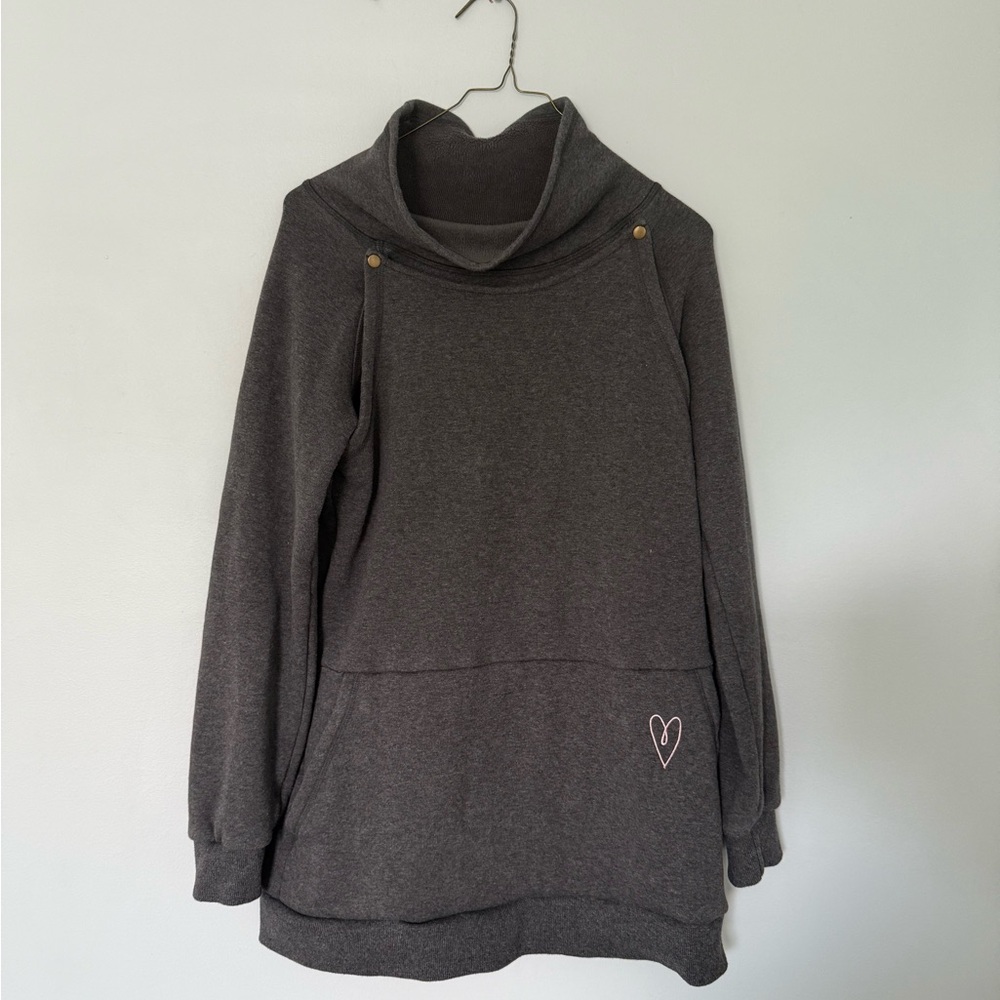 Latched Mama Charcoal Cowl Neck Harbor Snap Maternity Breastfeeding Sweatshirt